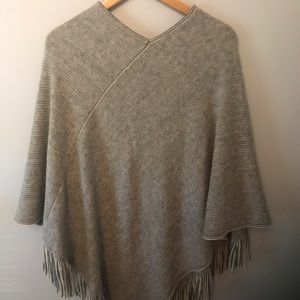 Gray Fringe-Hem Poncho